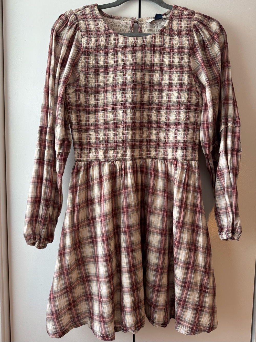 American Eagle Plaid Smocked Puff Sleeve Babydoll Mini Dress S